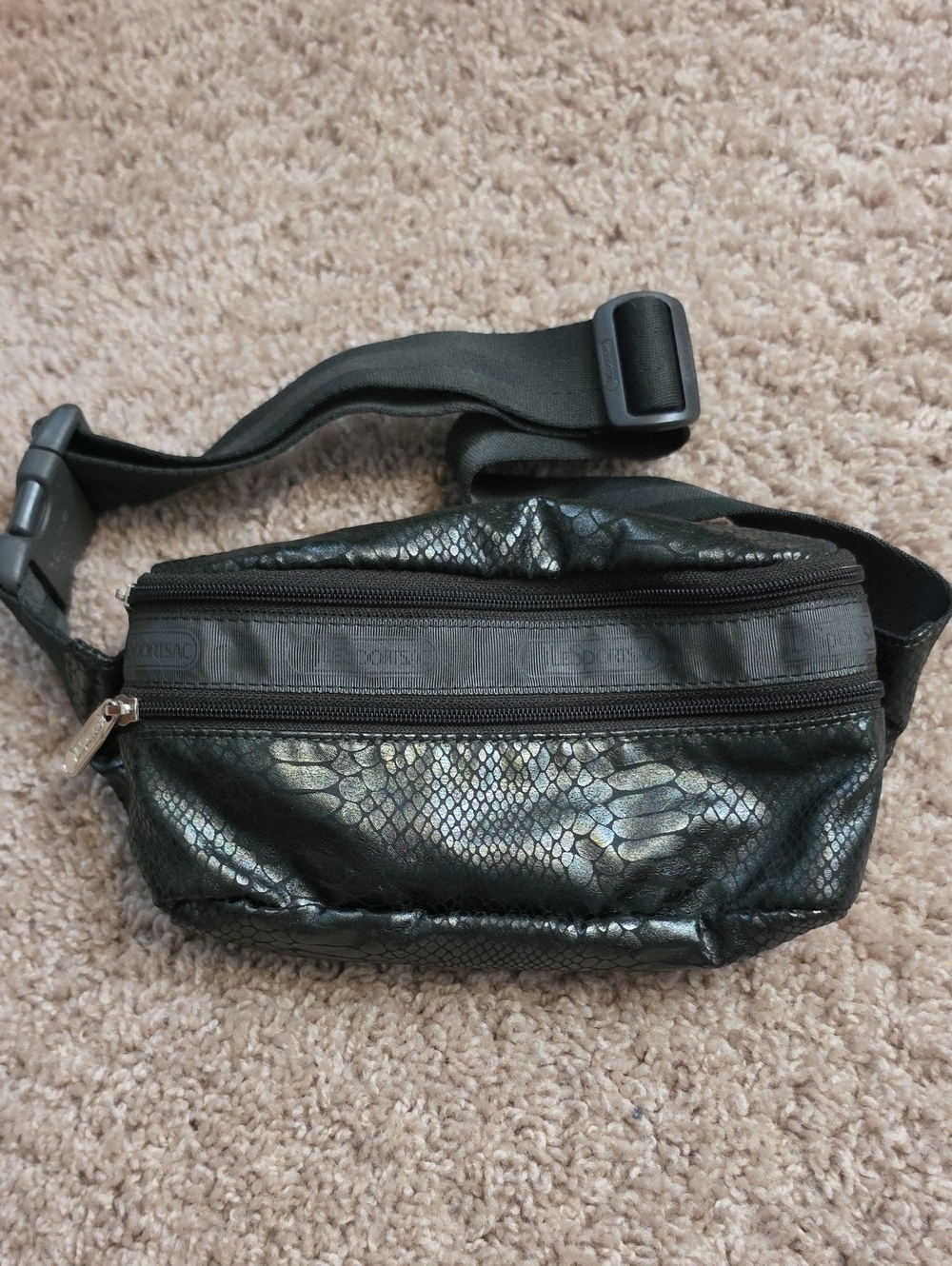 Lesportsac Black Snake-Embossed Belt Bag Sz 38mm